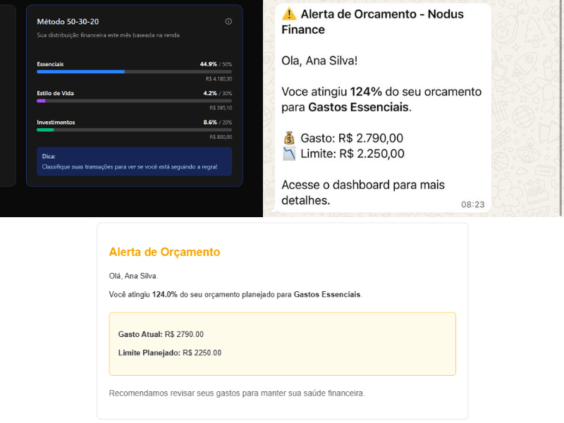 Dashboard da regra 50/30/20