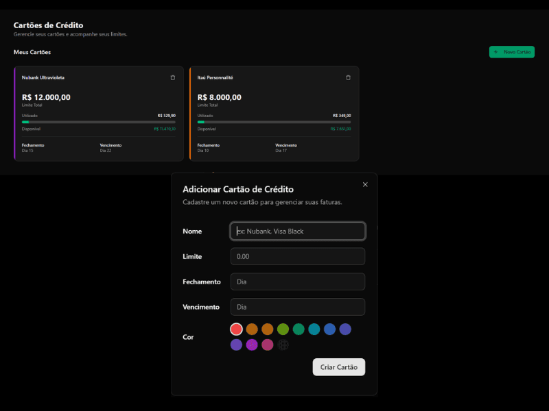 Controle de cartões de crédito
